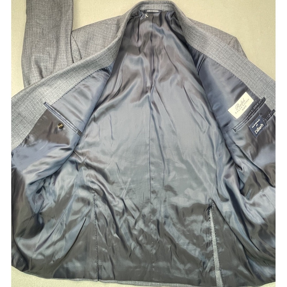 Ralph Lauren Silk Blazer Jacket 46R Wool Blue Plaid Single Breasted Vented EUC - Picture 8 of 14